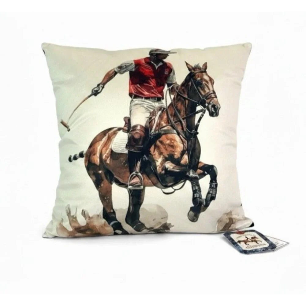 Pificio Firenze Horse Polo Velvet Throw Pillow 18x18 Equestrian Made in Italy